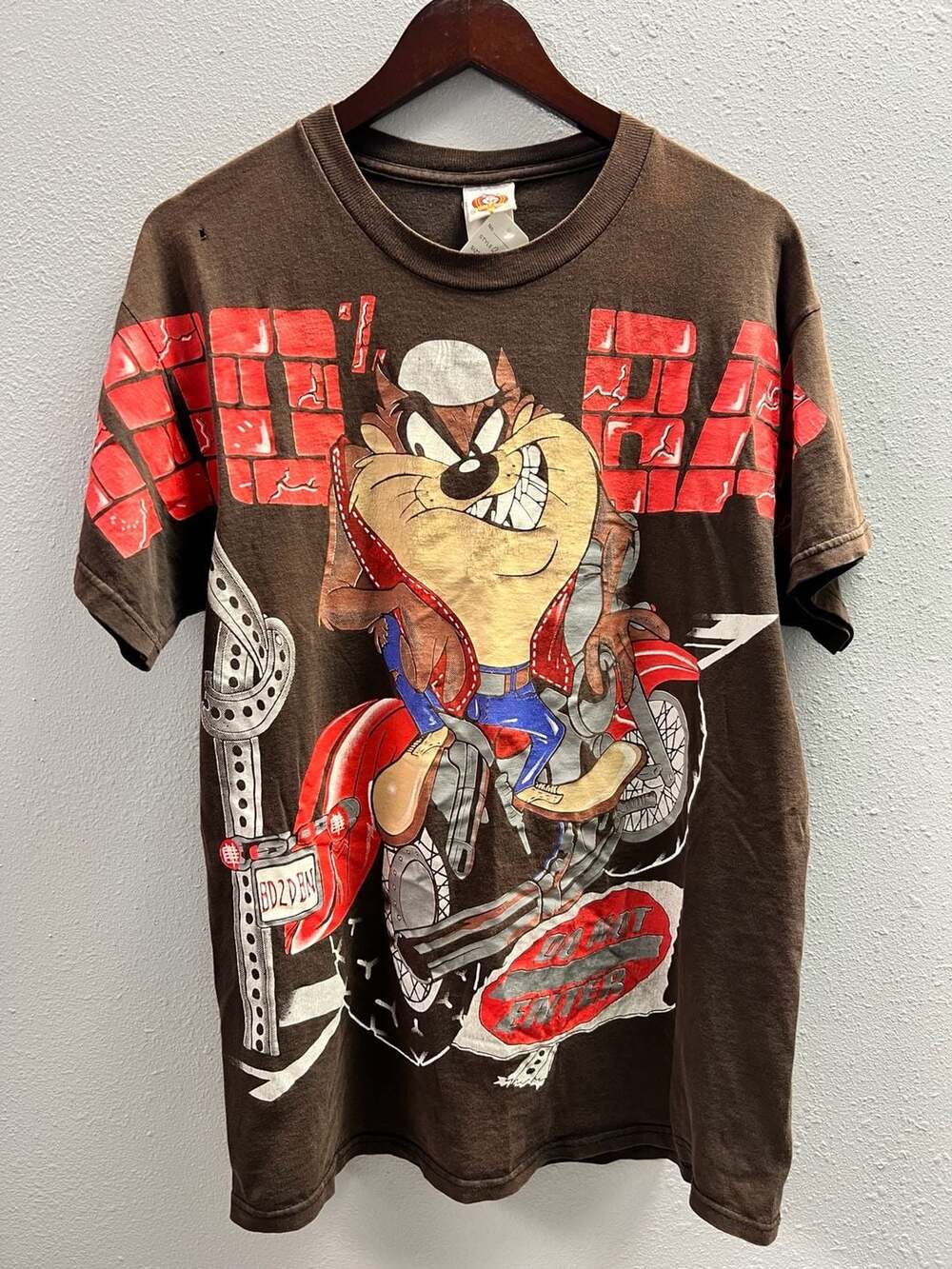 Vintage 90s Looney Tunes Taz Motorcycle T-Shirt Size M